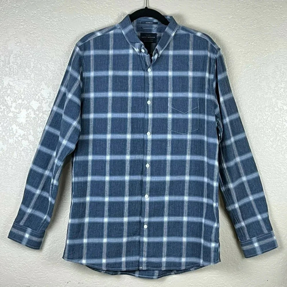 Lucky Brand Button Up Shirt Men's Sz L Classic Fit Worn Washed Long Sleeve Blue - Picture 1 of 9